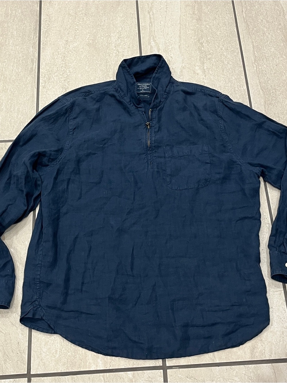 Abercrombie & Fitch Linen Shirt Mens X Large Blue 1/4 Zip Lightweight Summer